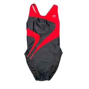 TYR Womens Performance One Piece Swimsuit Black Red Size 38 Training Swimwear